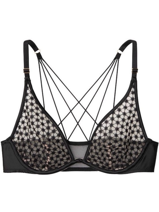 Victoria's Secret Other - VICTORIA'S SECRET Starburst Unlined Plunge Bra Semi Sheer Black Mesh Size 36D